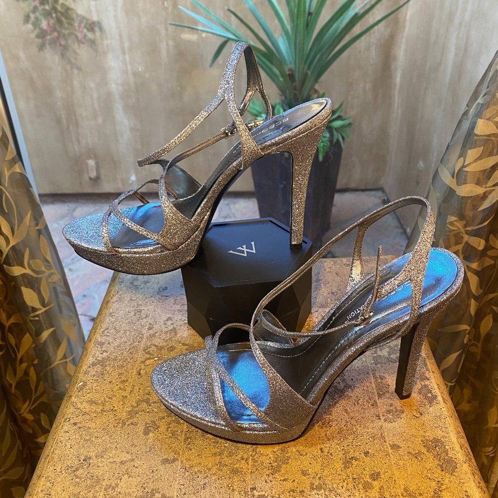 Bcbgeneration Silver Glitter Thin Strappy Heels - image 7